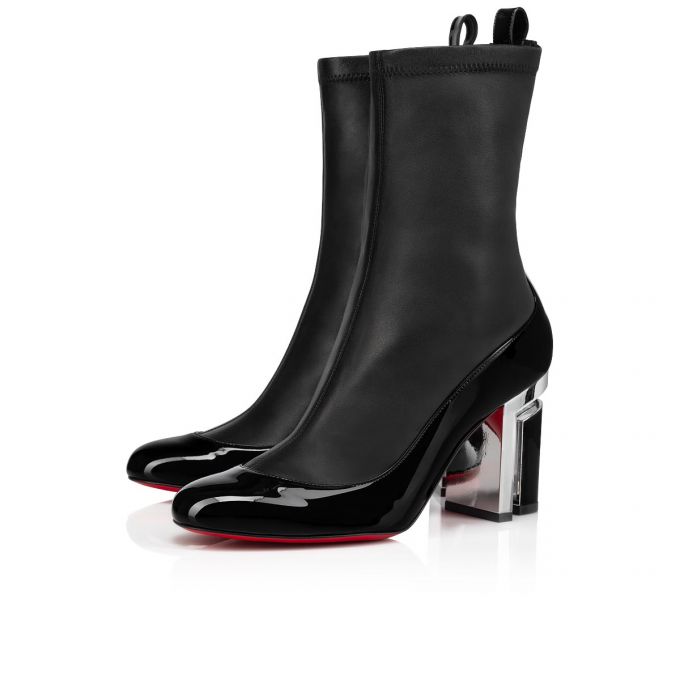 Christian Louboutin Bootnik 85 Lack Boots Stiefel Damen Schwarz Silber | AT-80139