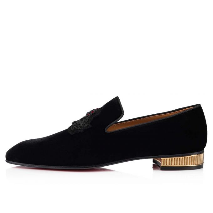 Christian Louboutin Captain Colonna 000 Velvet Loafer Loafers Herren Schwarz Gold | AT-76384