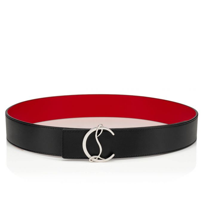 Christian Louboutin Cl Logo Belt 40 Klassische Leder Belts Gürtel Herren Schwarz Rot Silber | AT-17894