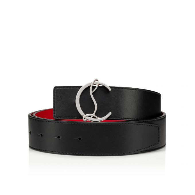 Christian Louboutin Cl Logo Belt 40 Klassische Leder Belts Gürtel Herren Schwarz Rot Silber | AT-17894