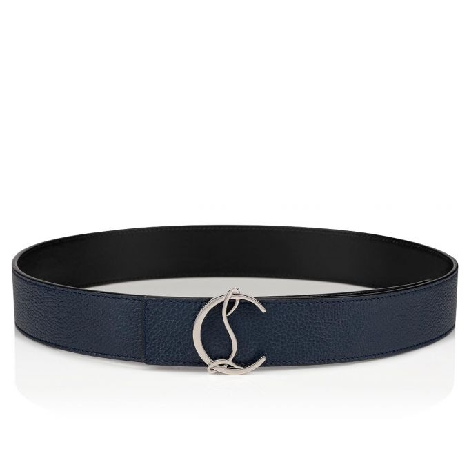 Christian Louboutin Cl Logo Belt 40 Klassische Leder Belts Gürtel Herren Navy Schwarz Silber | AT-37872