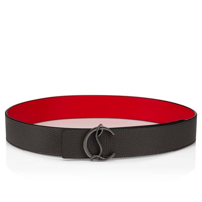 Christian Louboutin Cl Logo Belt 40 Klassische Leder Belts Gürtel Herren Dunkelgrau Rot Metal | AT-87286