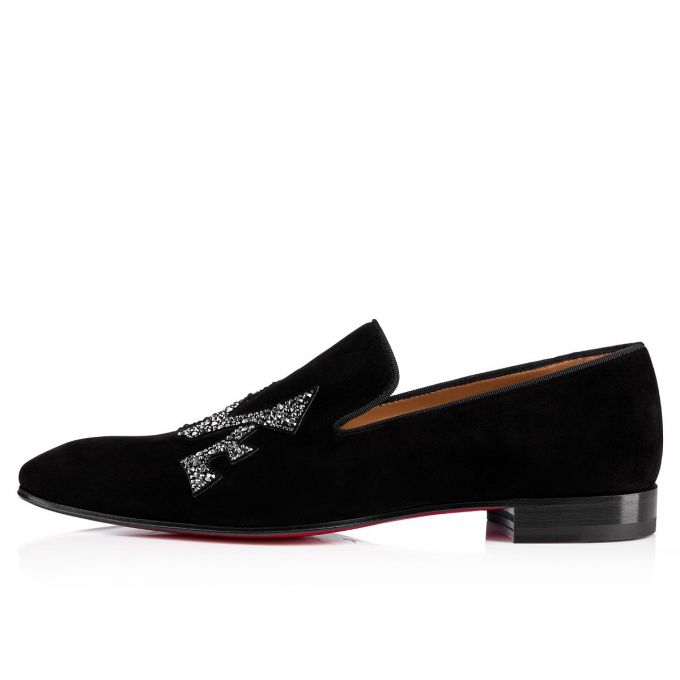 Christian Louboutin Dandylove Strass Veau Velours Loafer Loafers Herren Schwarz | AT-45845