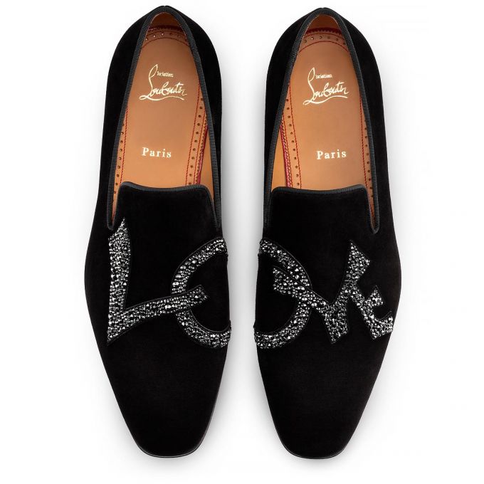 Christian Louboutin Dandylove Strass Veau Velours Loafer Loafers Herren Schwarz | AT-45845