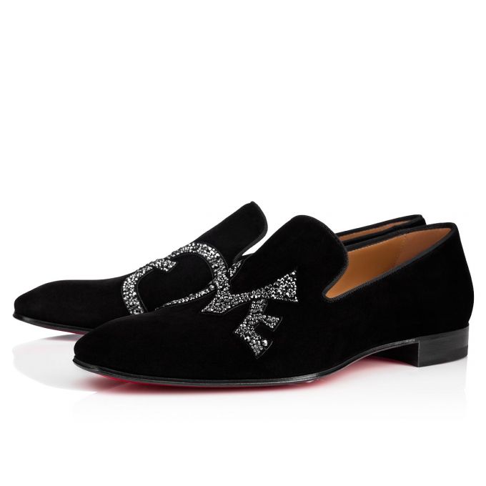 Christian Louboutin Dandylove Strass Veau Velours Loafer Loafers Herren Schwarz | AT-45845