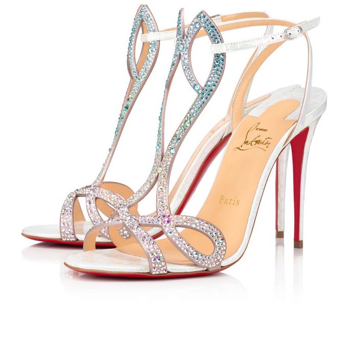 Christian Louboutin Double L Sandal Strass 100 Wildleder T Riemen T Strap Damen Mehrfarbig Weiß | AT-88665