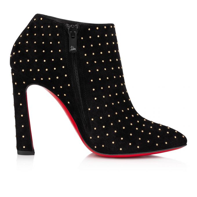 Christian Louboutin Eleonor Plume 100 Veau Velours Boots Stiefel Damen Schwarz Gold | AT-41103