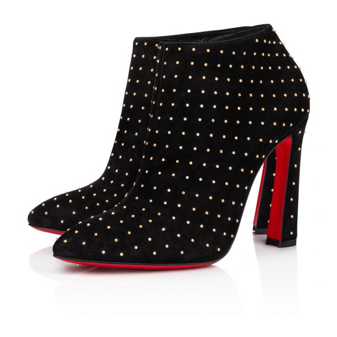 Christian Louboutin Eleonor Plume 100 Veau Velours Boots Stiefel Damen Schwarz Gold | AT-41103