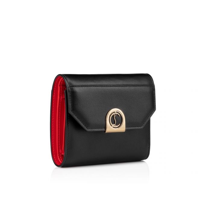 Christian Louboutin Elisa Compact Wallet Calf Empi Klassische Leder Wallets Geldbörse Damen Schwarz Gold | AT-58302