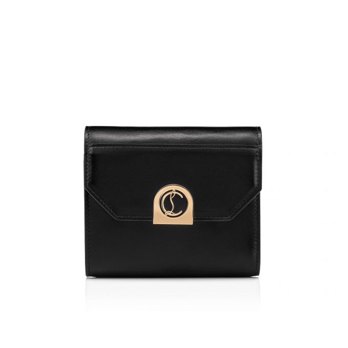 Christian Louboutin Elisa Compact Wallet Calf Empi Klassische Leder Wallets Geldbörse Damen Schwarz Gold | AT-58302