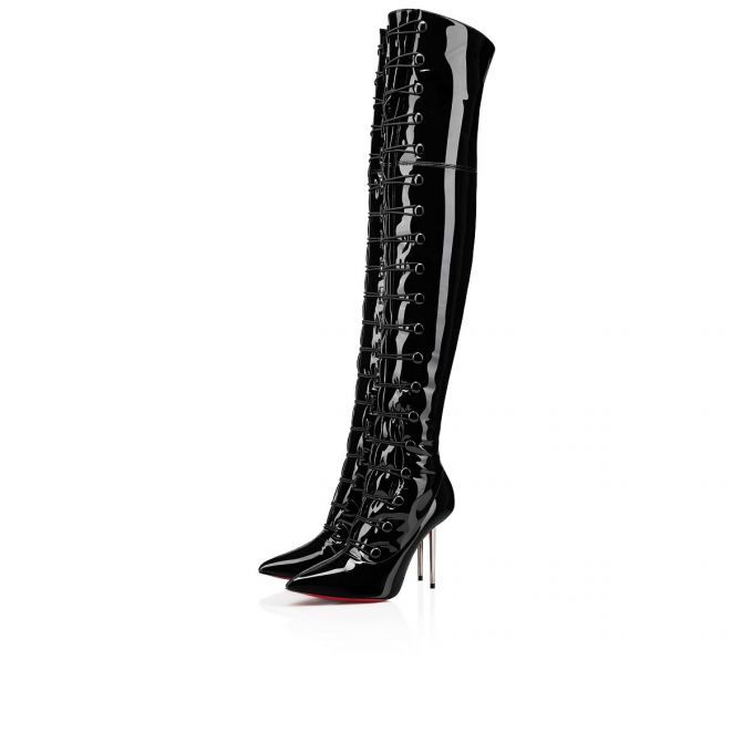 Christian Louboutin Epic Et French 100 Lack Boots Stiefel Damen Schwarz | AT-22371