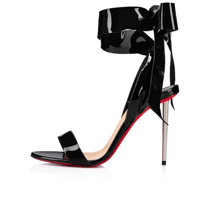 Christian Louboutin Epic Rose 100 Lack Sandals Sandalen Damen Schwarz | AT-54876