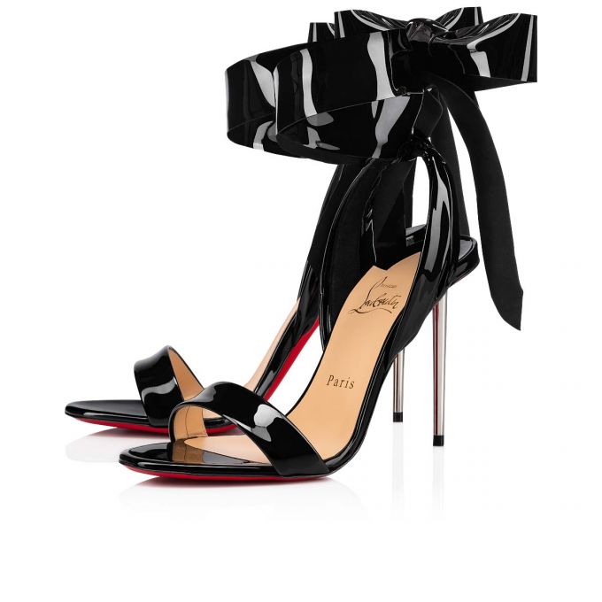 Christian Louboutin Epic Rose 100 Lack Sandals Sandalen Damen Schwarz | AT-54876