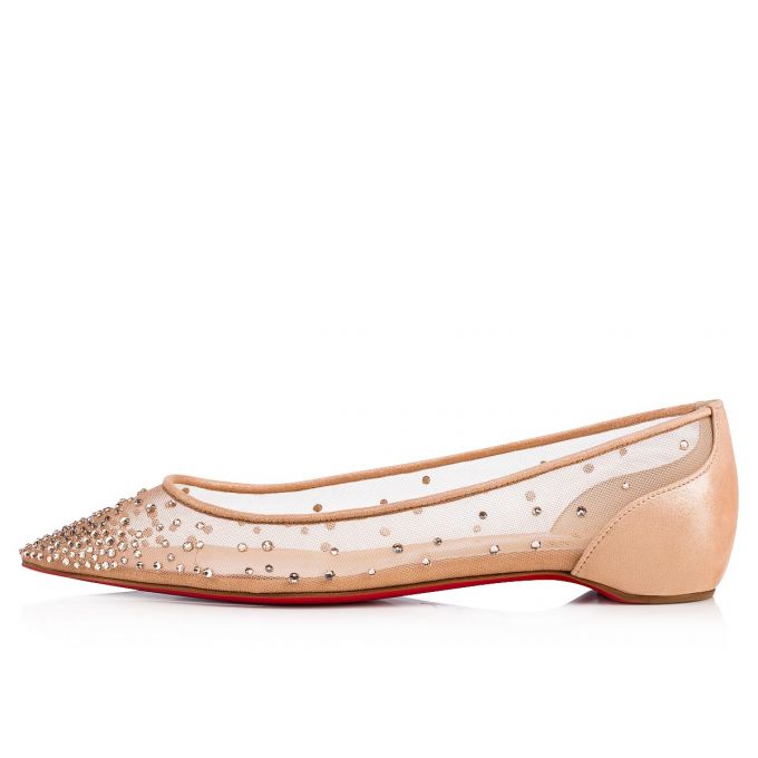 Christian Louboutin Follies Strass 000 Version Light Silk Strass Flats Flats Damen Beige | AT-79472