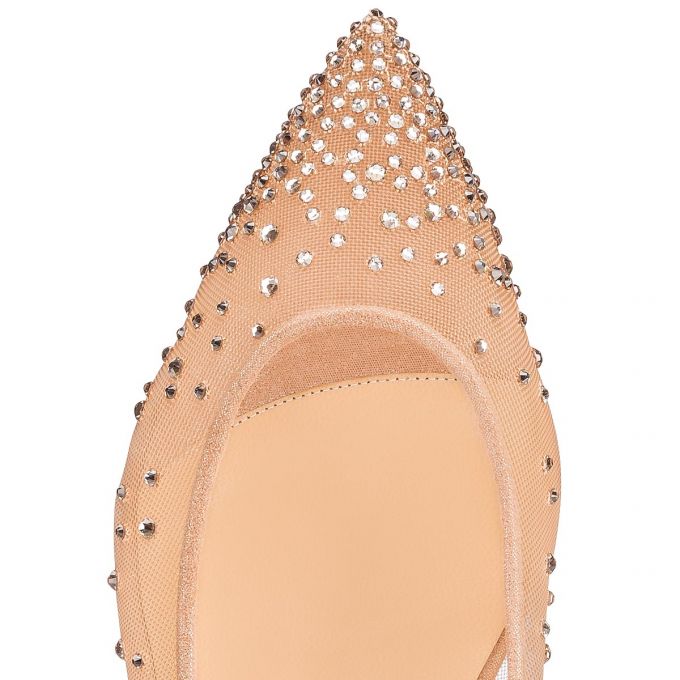 Christian Louboutin Follies Strass 000 Version Light Silk Strass Flats Flats Damen Beige | AT-79472