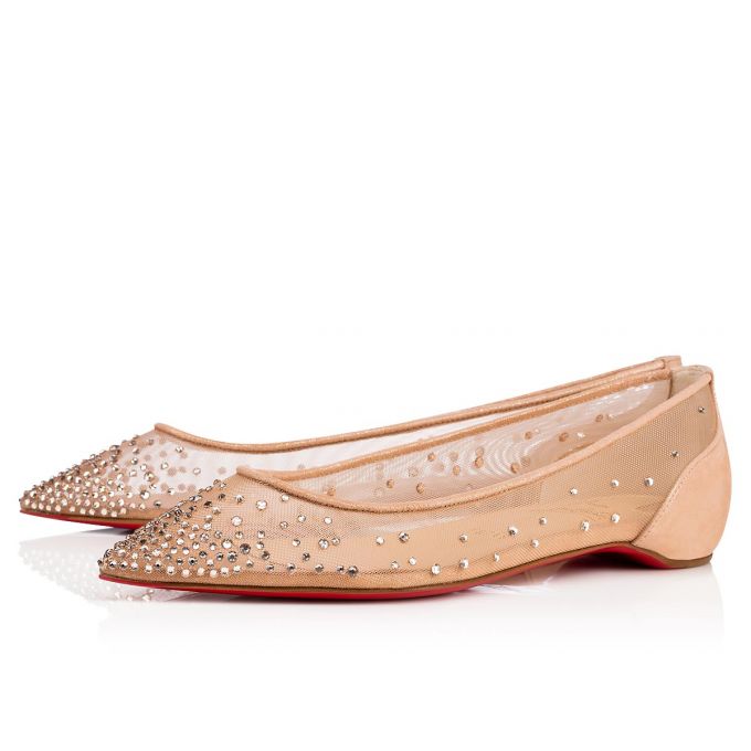 Christian Louboutin Follies Strass 000 Version Light Silk Strass Flats Flats Damen Beige | AT-79472