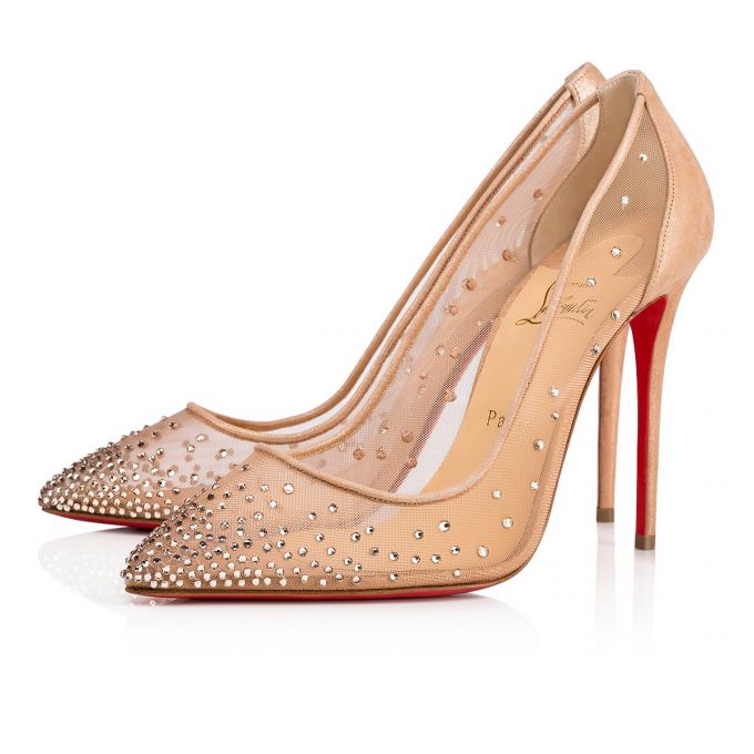 Christian Louboutin Follies Strass 100 100 Version Light Silk Strass Pumps Pumps Damen Beige | AT-30277