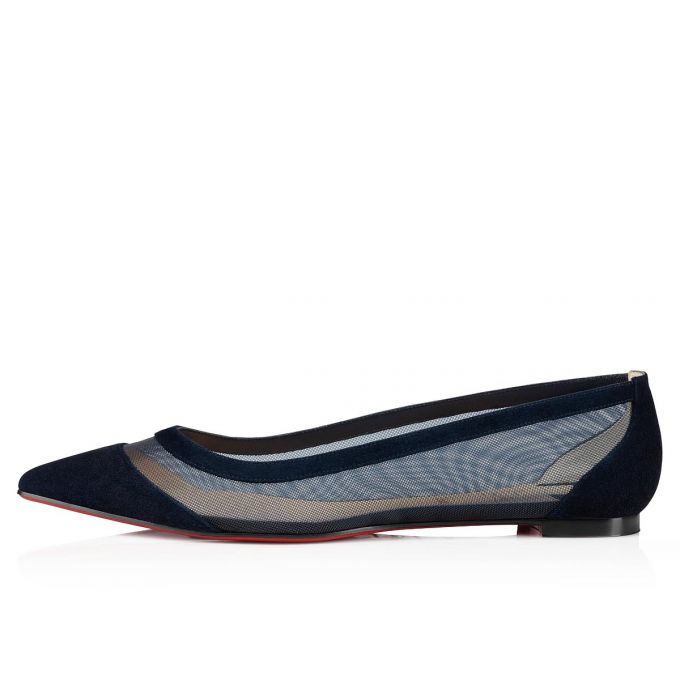 Christian Louboutin Galativi 000 Version Marine Veau Velours Flats Flats Damen Navy | AT-43459