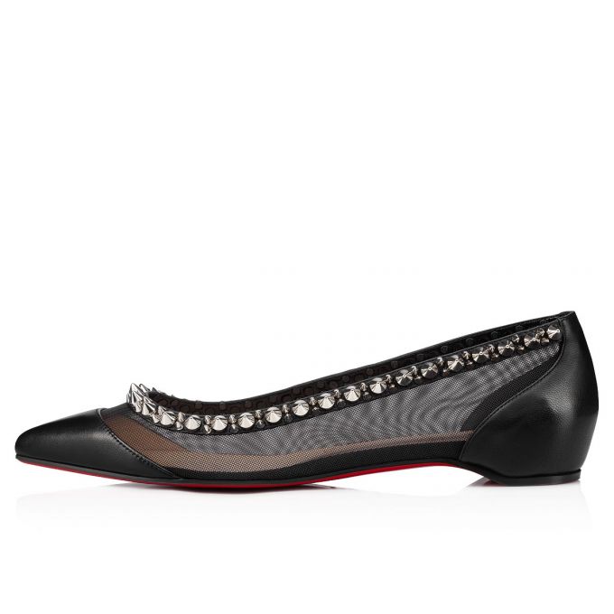 Christian Louboutin Galativi Spikes Fishnet Flats Flats Damen Schwarz Silber | AT-79571