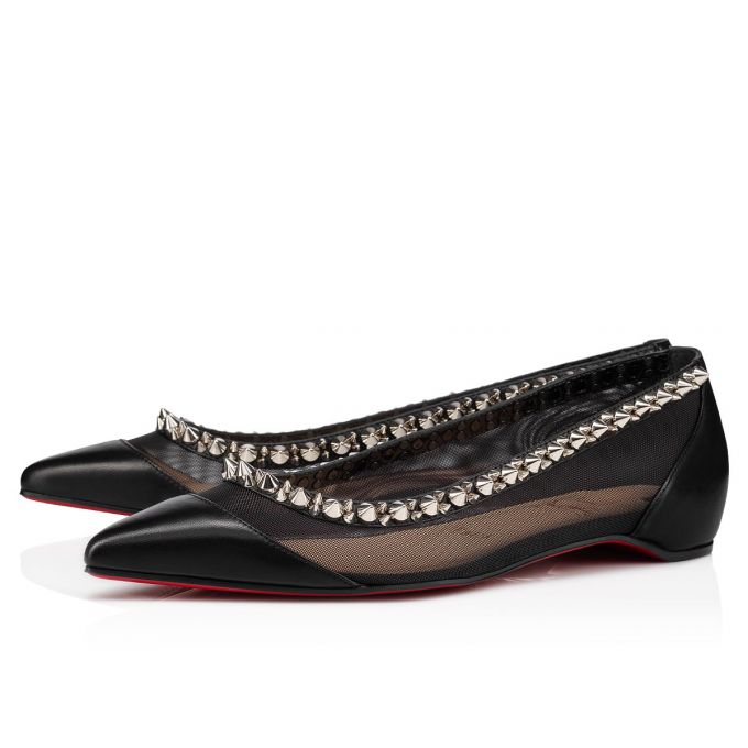 Christian Louboutin Galativi Spikes Fishnet Flats Flats Damen Schwarz Silber | AT-79571