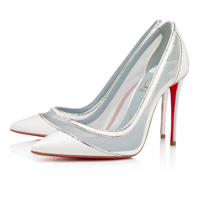 Christian Louboutin Galativi Strass 100 Crepe Sati 100 Version Pumps Pumps Damen Weiß Blau | AT-76511