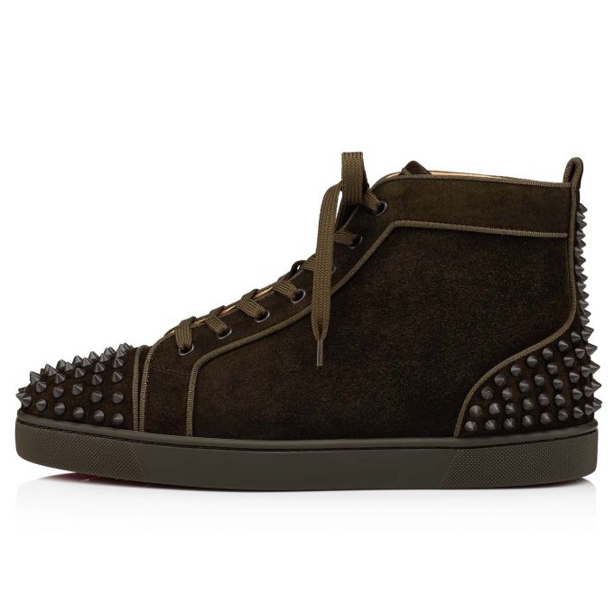 Christian Louboutin Lou Spikes 2 000 Mat Veau Velours Sneakers Sneakers Herren Schokolade | AT-88162