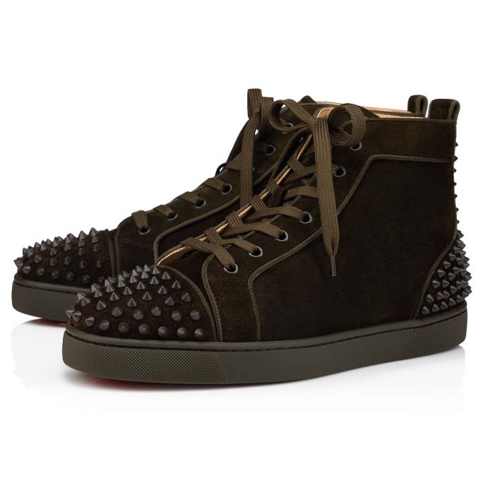 Christian Louboutin Lou Spikes 2 000 Mat Veau Velours Sneakers Sneakers Herren Schokolade | AT-88162