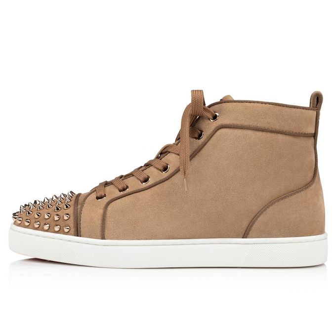 Christian Louboutin Lou Spikes Orla 000 Metal Veau Velours Sneakers Sneakers Herren Braun | AT-86541