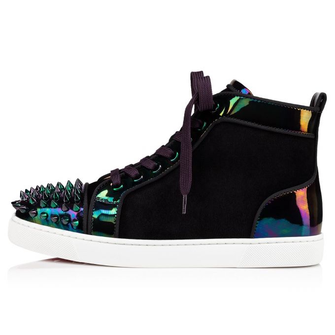 Christian Louboutin Lou Spikes Version Veau Velours Sneakers Sneakers Damen Schwarz | AT-57458