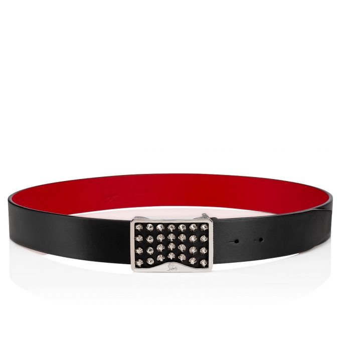 Christian Louboutin Louis Belt 35 Klassische Leder Belts Gürtel Herren Schwarz Silber | AT-73980