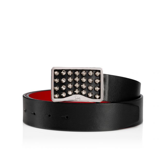 Christian Louboutin Louis Belt 35 Klassische Leder Belts Gürtel Herren Schwarz Silber | AT-73980