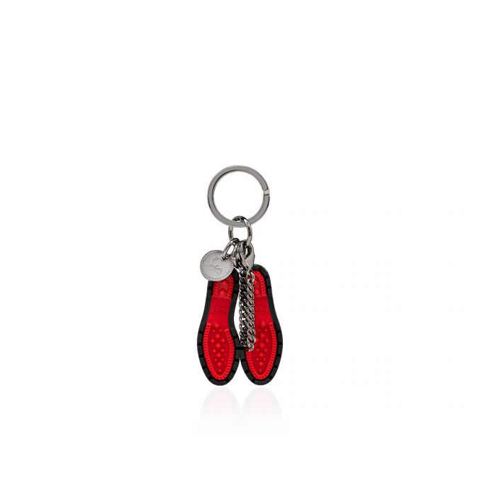 Christian Louboutin M Lug Sole Metallic Finish Keyrings Schlüsselring Herren Schwarz Rot | AT-07336