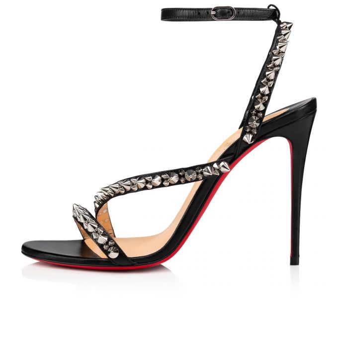 Christian Louboutin Mafaldina Spikes 100 Sandals Sandalen Damen Schwarz Silber | AT-07834