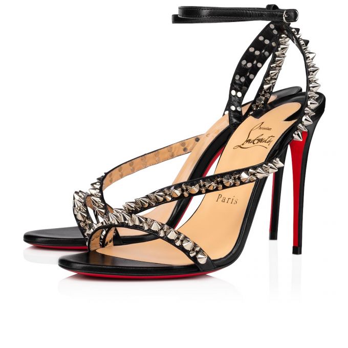 Christian Louboutin Mafaldina Spikes 100 Sandals Sandalen Damen Schwarz Silber | AT-07834