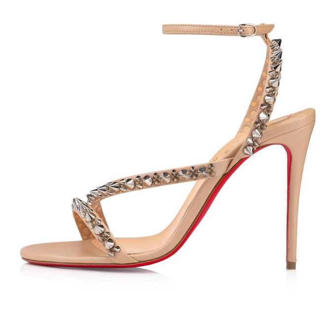 Christian Louboutin Mafaldina Spikes 100 Nappa Sandals Sandalen Damen Beige Silber | AT-67005