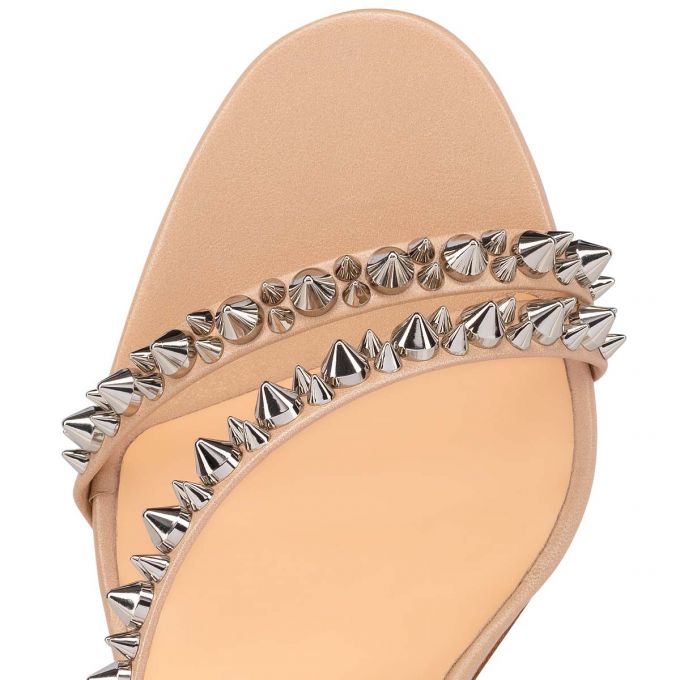 Christian Louboutin Mafaldina Spikes 100 Nappa Sandals Sandalen Damen Beige Silber | AT-67005