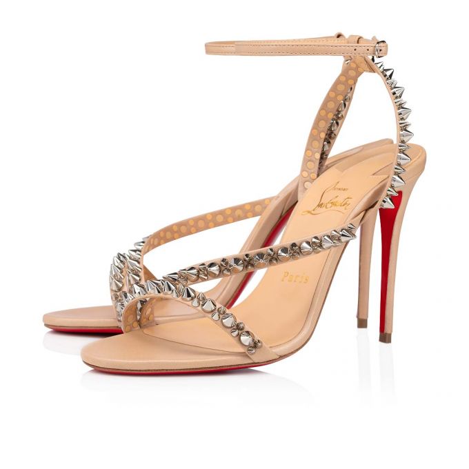 Christian Louboutin Mafaldina Spikes 100 Nappa Sandals Sandalen Damen Beige Silber | AT-67005