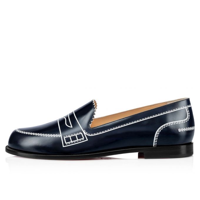 Christian Louboutin Mocalaureat 000 Calf Flats Flats Damen Navy Weiß | AT-66599