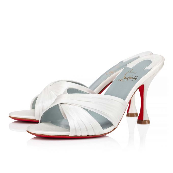 Christian Louboutin Nicol Is Back 85 Crepe Satin/Satin/Lurex Sandals Sandalen Damen Weiß Blau | AT-75637