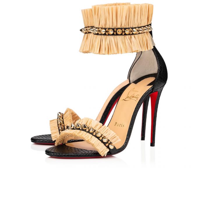 Christian Louboutin Poupedou 100 Calf Sandals Sandalen Damen Schwarz Beige | AT-70674