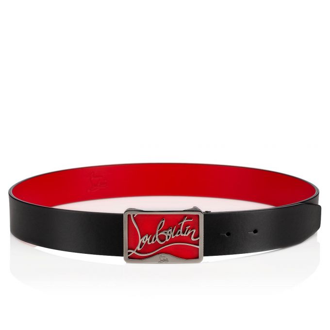 Christian Louboutin Ricky Belt 35 Klassische Leder Belts Gürtel Herren Schwarz Rot | AT-56864