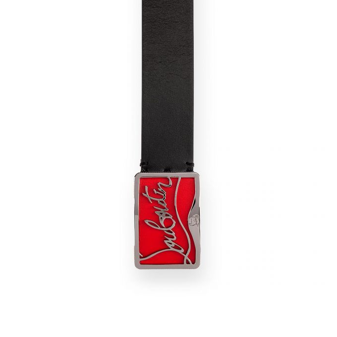 Christian Louboutin Ricky Belt 35 Klassische Leder Belts Gürtel Herren Schwarz Rot | AT-56864