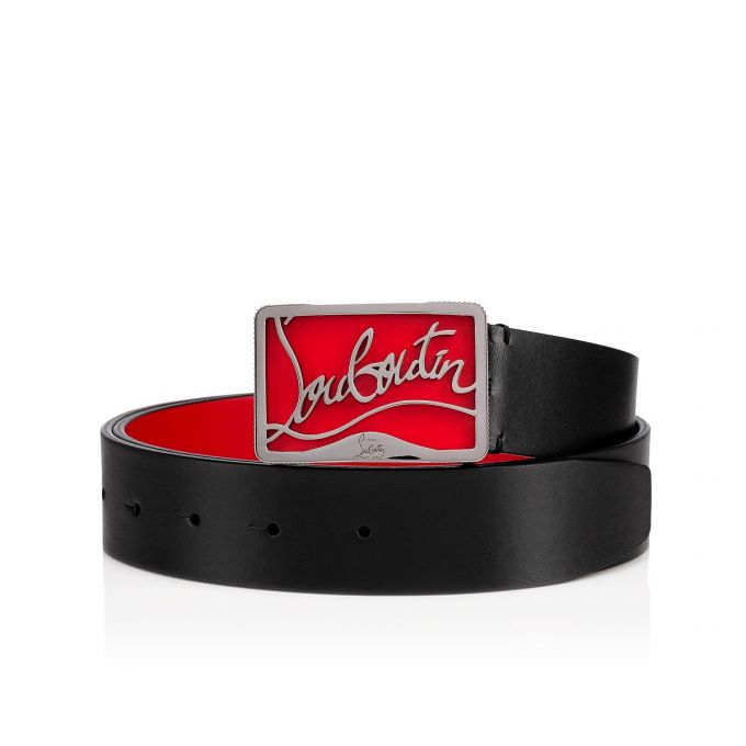 Christian Louboutin Ricky Belt 35 Klassische Leder Belts Gürtel Herren Schwarz Rot | AT-56864