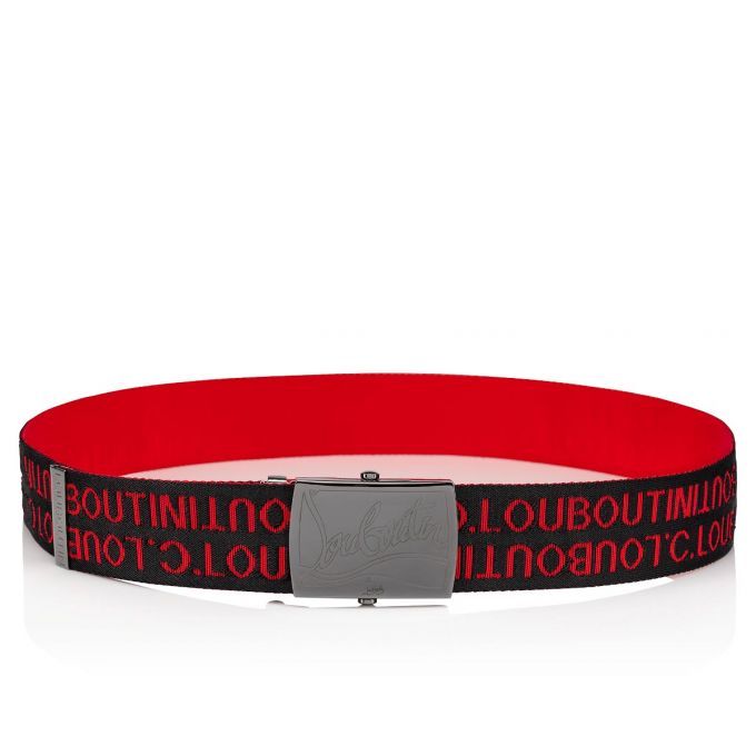 Christian Louboutin Ricky Plate Belt Klassische Fabric Belts Gürtel Herren Schwarz Rot Metal | AT-31892