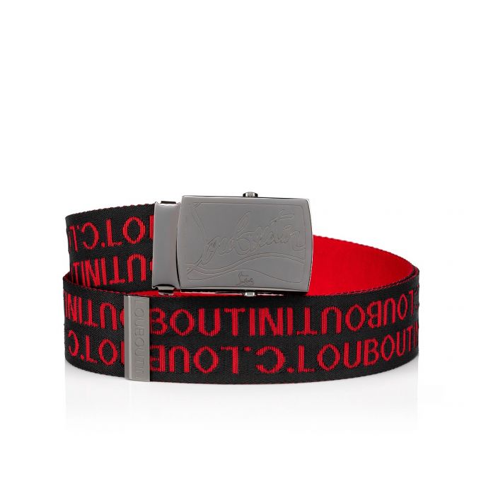 Christian Louboutin Ricky Plate Belt Klassische Fabric Belts Gürtel Herren Schwarz Rot Metal | AT-31892