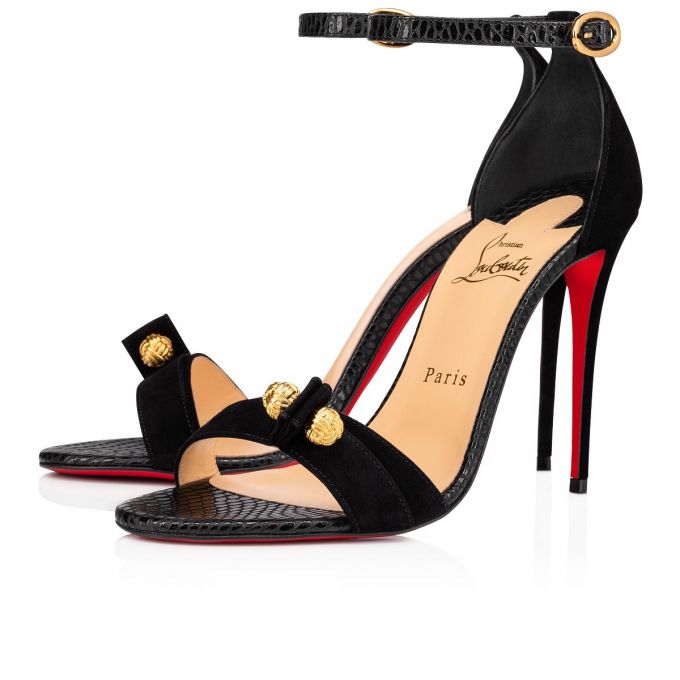 Christian Louboutin Stanisandal 100 Veau Velours Sandals Sandalen Damen Schwarz | AT-33852