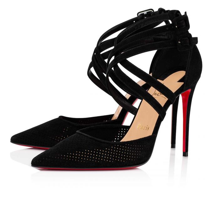 Christian Louboutin Victorilla 100 Veau Velours T Riemen T Strap Damen Schwarz | AT-19290