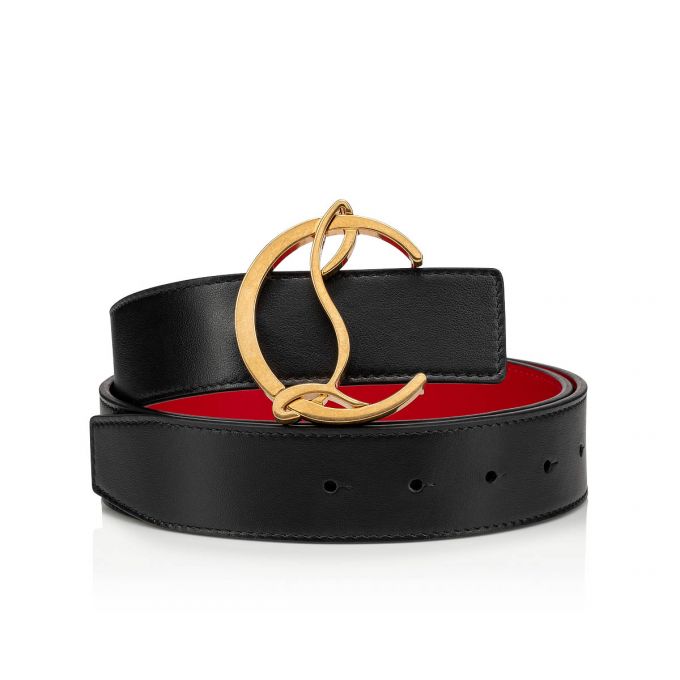 Christian Louboutin W Cl Logo Belt Calf Belts Gürtel Damen Schwarz Gold | AT-94565