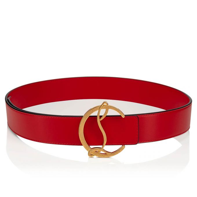 Christian Louboutin W Cl Logo Belt Loubi/Antic Calf Belts Gürtel Damen Rot Gold | AT-01031