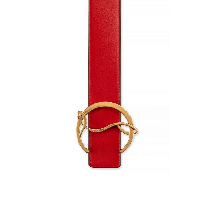 Christian Louboutin W Cl Logo Belt Loubi/Antic Calf Belts Gürtel Damen Rot Gold | AT-01031